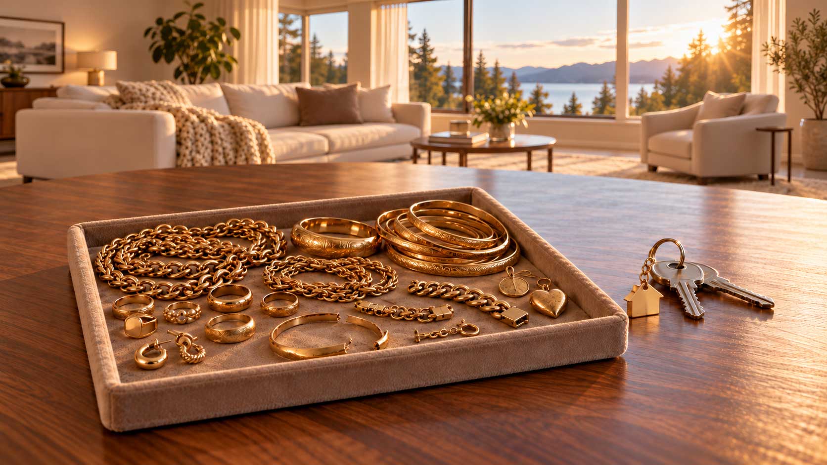 Gold jewelry being evaluated for sale to fund an investment